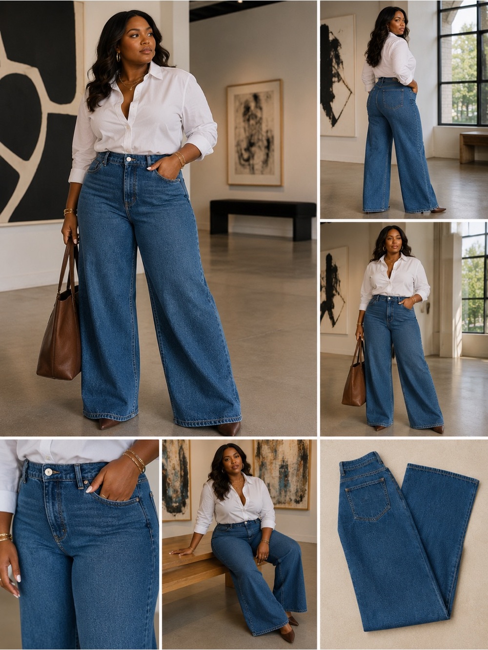 ASPHALT Wide Leg Jeans Large Blue Denim High Rise 90s Wide Leg Vintage Wash L
